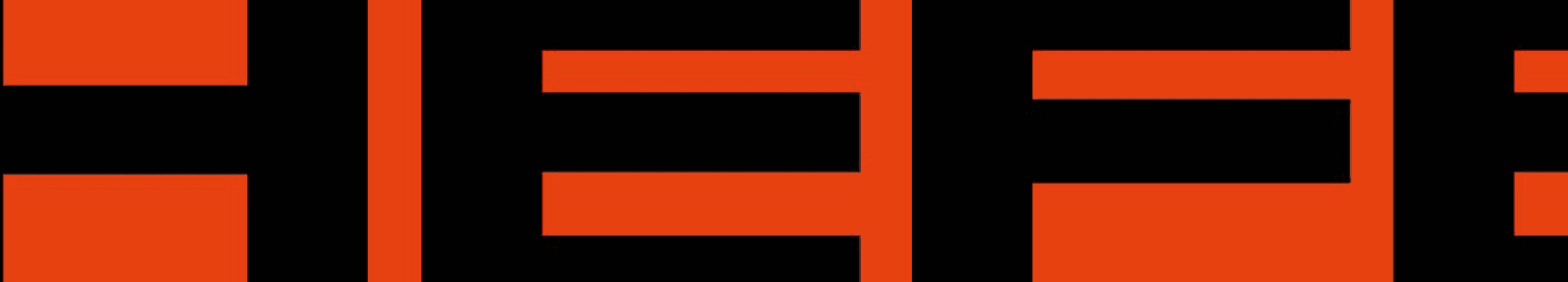 Anisette Std ExBold specimen: a band of the display face set so tight the letters almost touch and cropped top and bottom by the edge of the band, so only the middle of CHEFE reads — heavy, flat-sided art-deco capitals alternating black on brand orange and orange on black.
