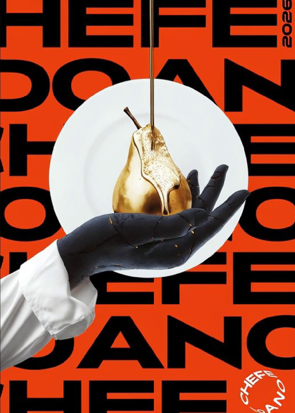 Motion beat three: gold runs down from the pear over the glove and begins to fall past the plate.
