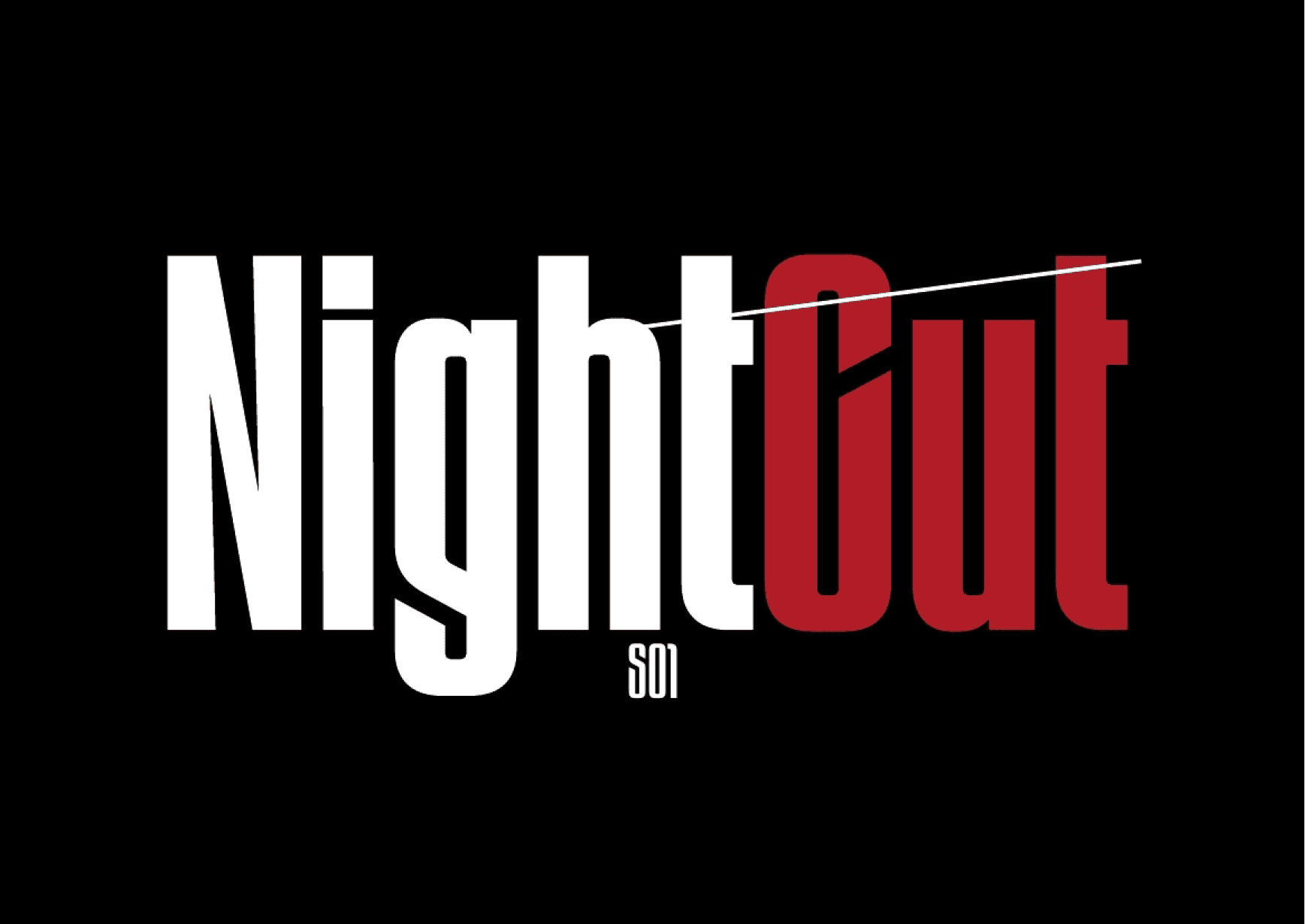 The front of the session card: the NightCut wordmark large on black, Night in white and Cut in ritual red, the cut line through it and S01 set small beneath.