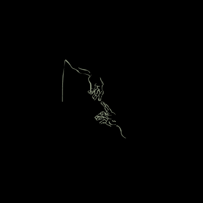 The three stages cycling on one letter: the contour of the two hands, then the bare N skeleton, then the two fitted together.