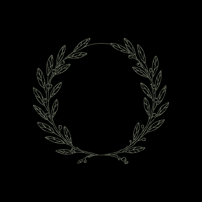 The three stages cycling on one letter: the contour of the laurel wreath, then the bare oval skeleton, then the two fitted together.