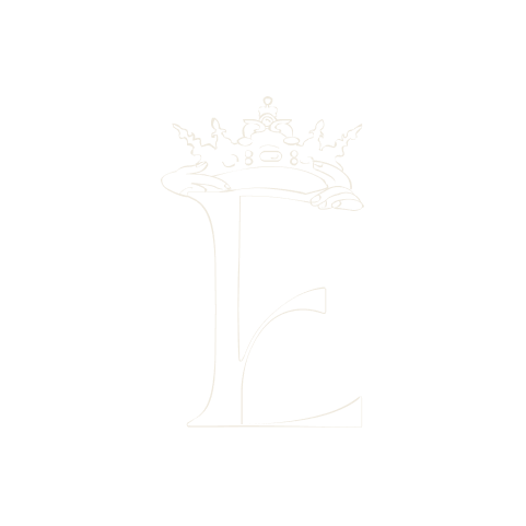 The finished E: the crown becomes the upper arm of the letter and its points fall where the serifs would.