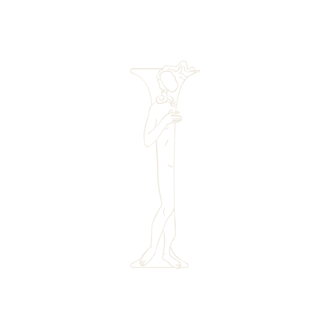 The finished I: the standing figure is the whole stem of the letter, the serifs closing at the feet.