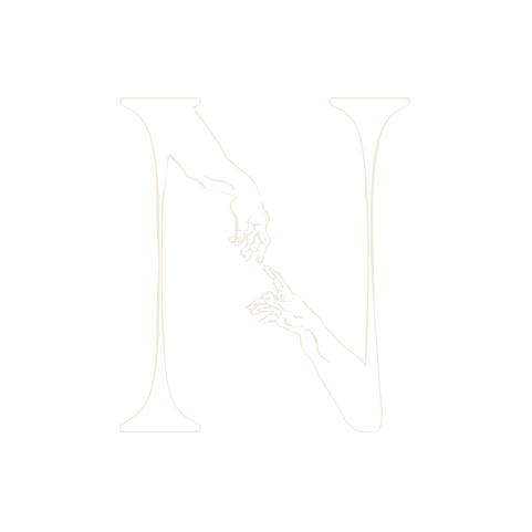 The finished N: the two arms are the stems and the gap between the fingertips falls on the diagonal.