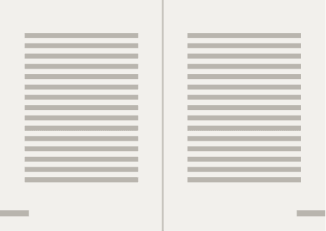 Schematic of a text spread: both pages carry a single column of grey rules standing for body lines, at full measure, running from the head margin to the foot. No images, no headings.