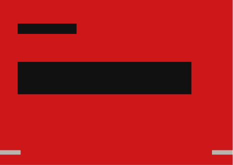 Schematic of a spread printed solid red across both pages. A small black bar sits at the top left and a much heavier black bar runs beneath it across most of the spread, crossing the gutter. Nothing else is on the sheet.